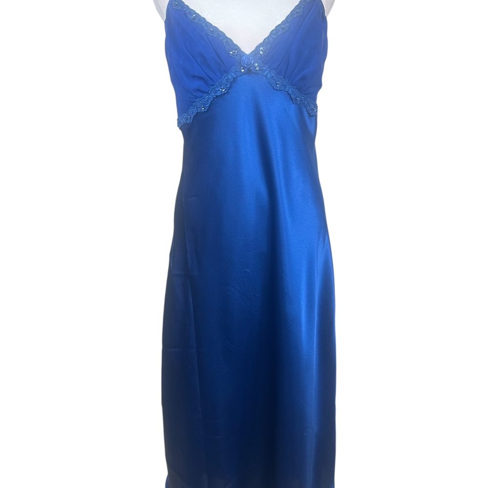 VTG INNER MOST Royal Blue Maxi Satin Retro Sexy Lace Slip Vintage Dress Lingerie - Picture 4 of 12
